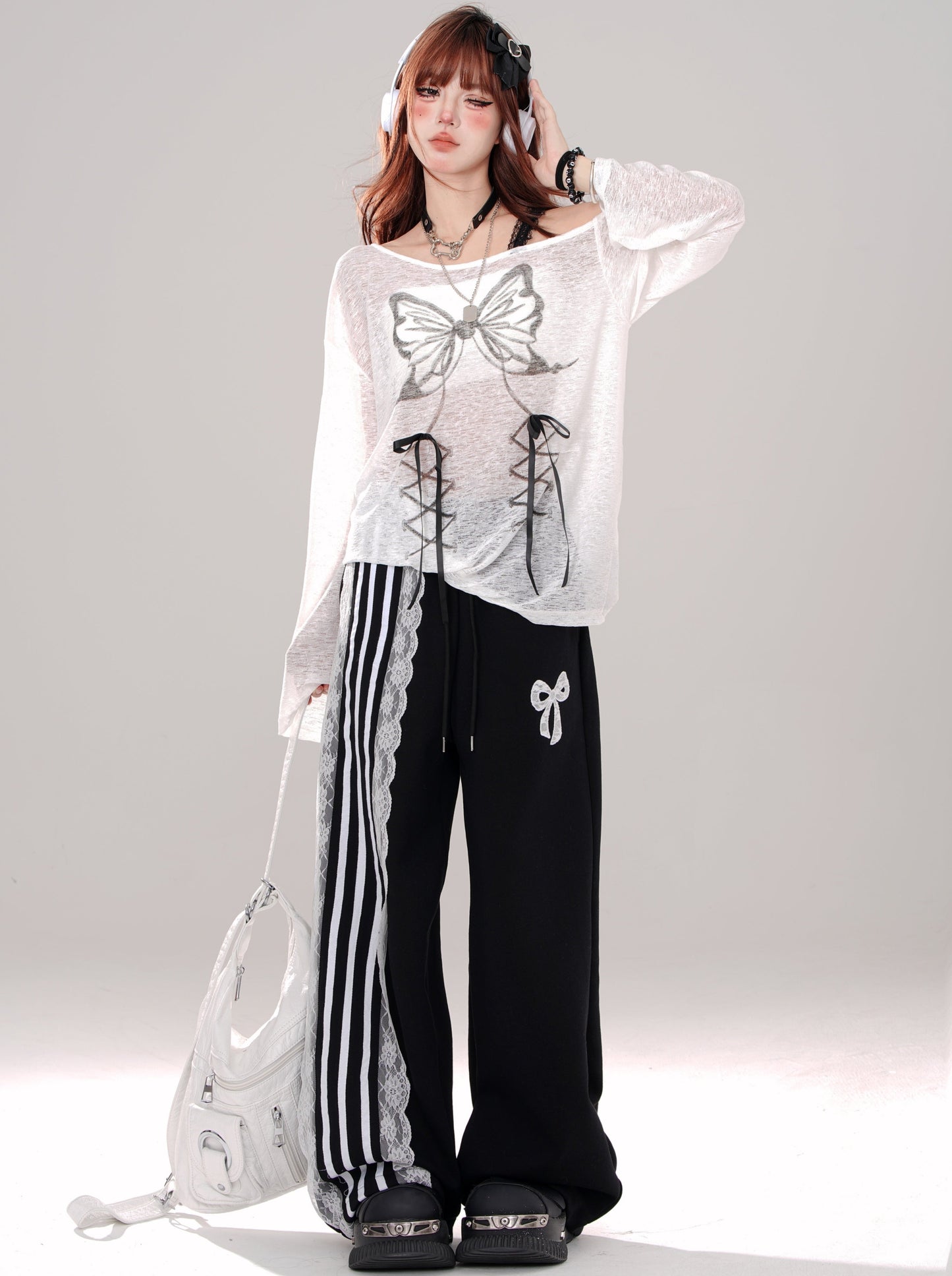 Relaxed Lace Asymmetrical Casual Pants