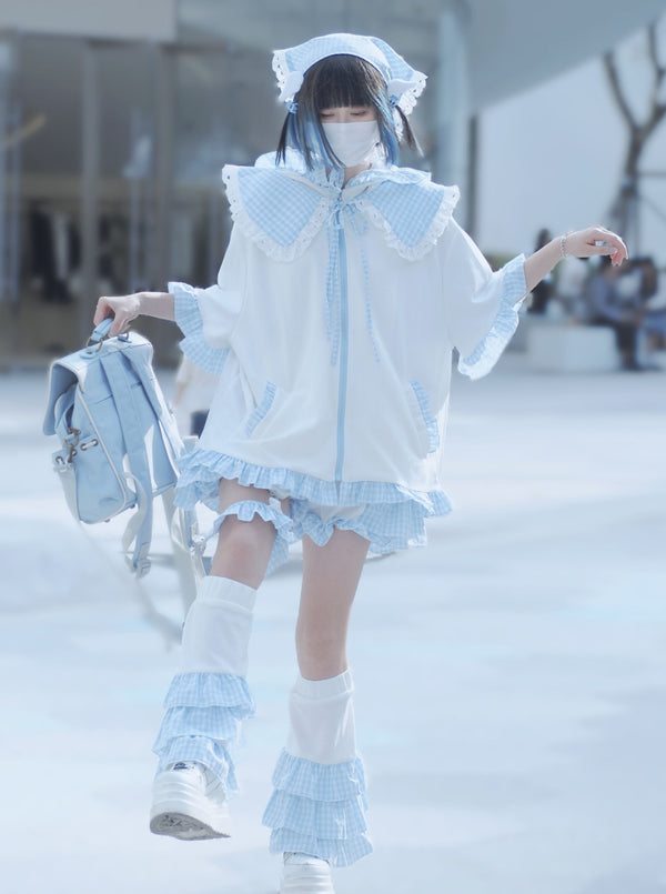 [Angel Neighborhood👼] Heartbeat Signal Summer Jacket + Faux Collar + Ruffle Pants + Leg Covers + Scarf