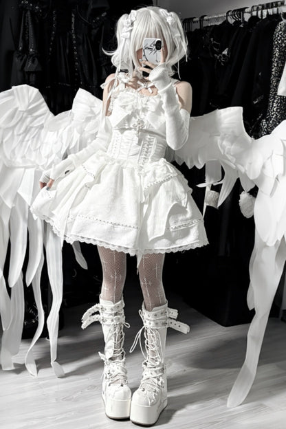 ホワイトゴシックスリムチューブトップスカートセットアップ