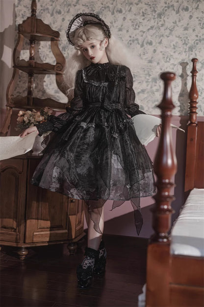 Dead Leaf Gos Dark Style Tulle Suspender Dress + Stand Color Tops