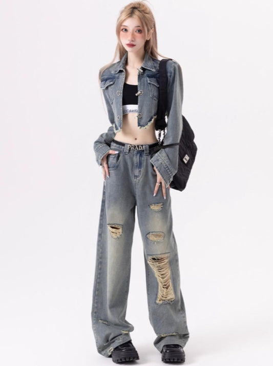 Design Old Denim Jacket + Damage Wide Pants