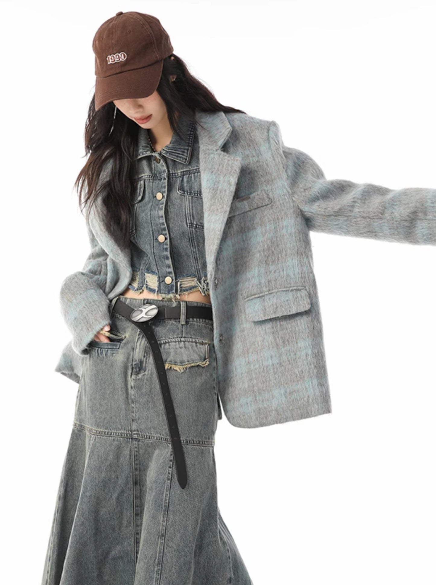 Trendy wool check retro loose jacket