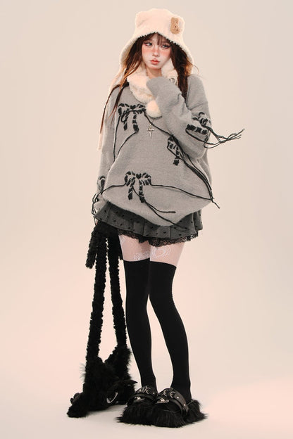 Gray Corien Bows Rim Loos Sweater