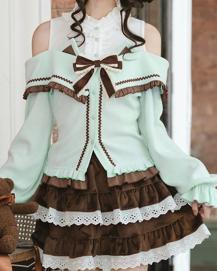 ワンショルダーニットセーター+スカート