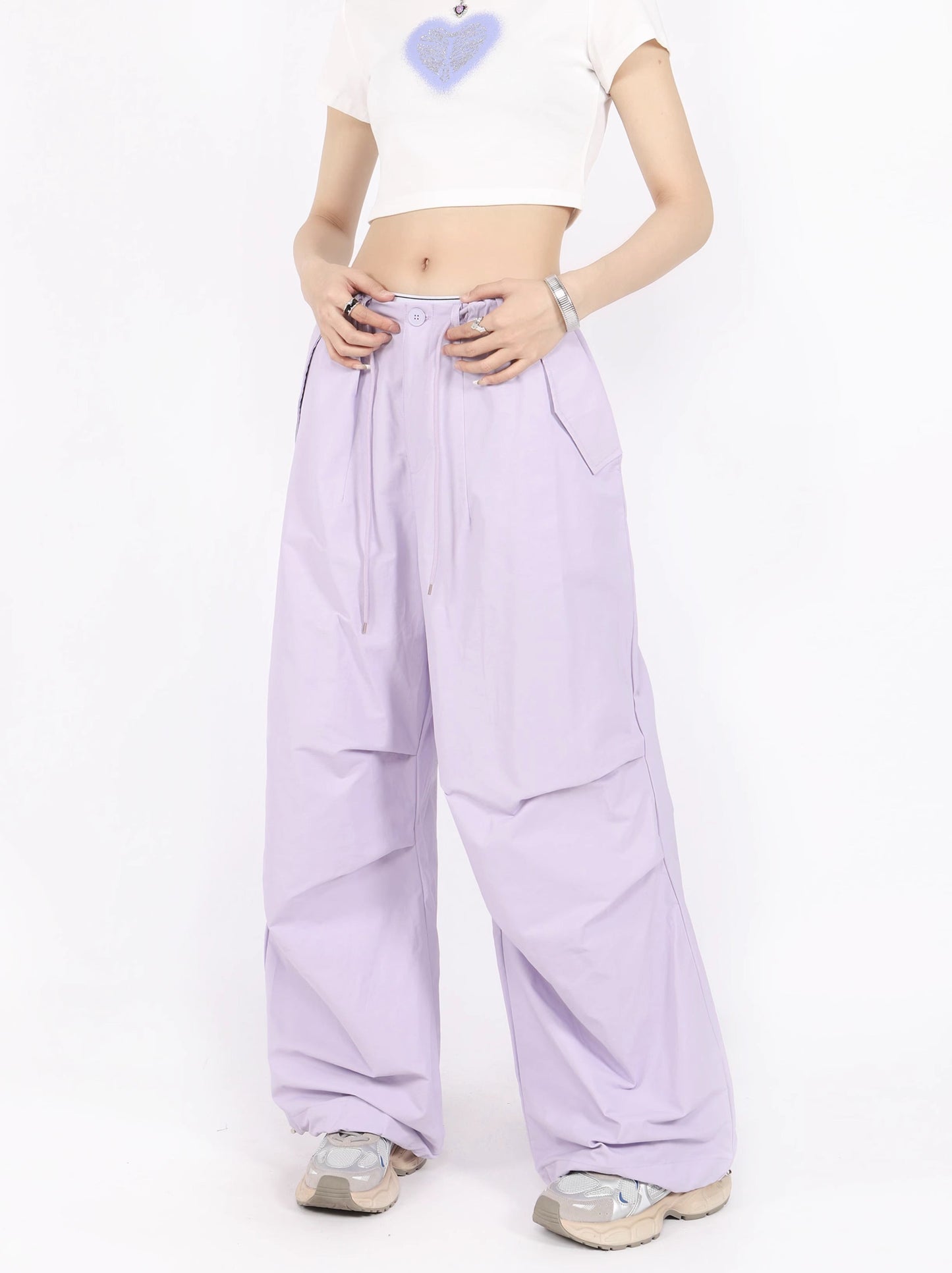 American retro high waist wide straight parachute pants