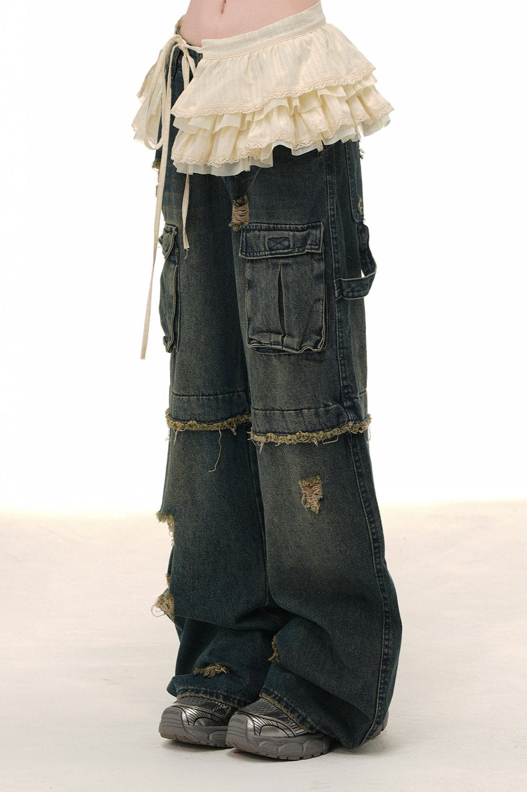 California Ripped Denim Cargo Pants