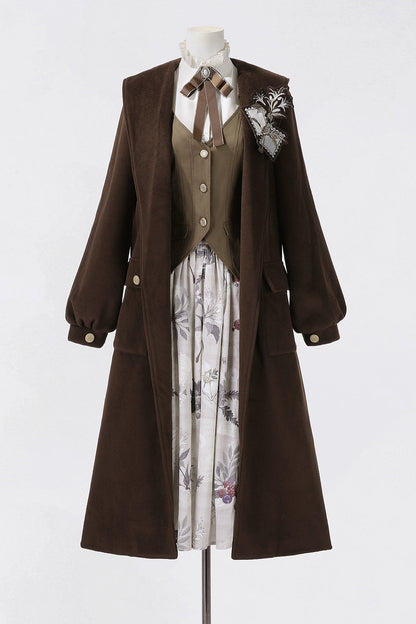 レトロロングコート+スカート+シャツ+ベスト