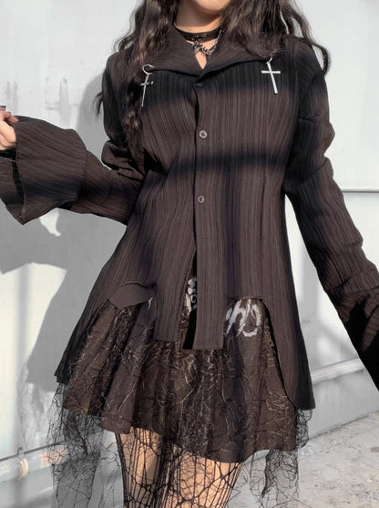 Cross Irregular Mode Dark Shirt