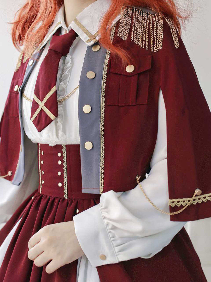 軍服】ケープジャケット＋ネクタイ付きフリルブラウス＋ウエストマーク