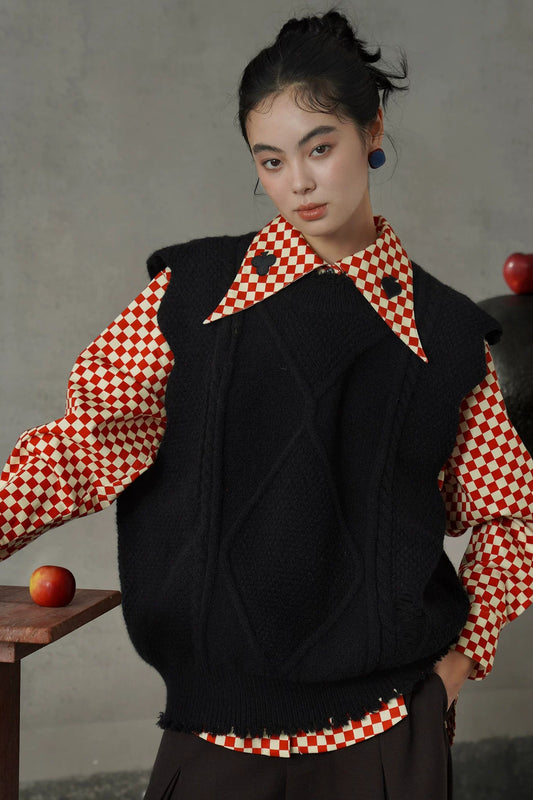 レトロモードダークルーズニットベスト