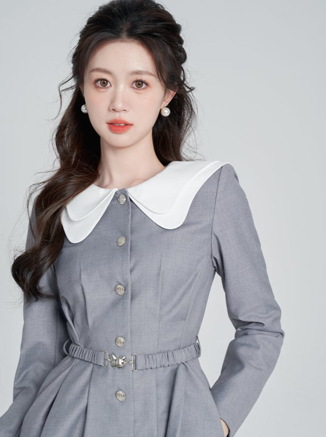 Doll Collar College Style Gray Dress