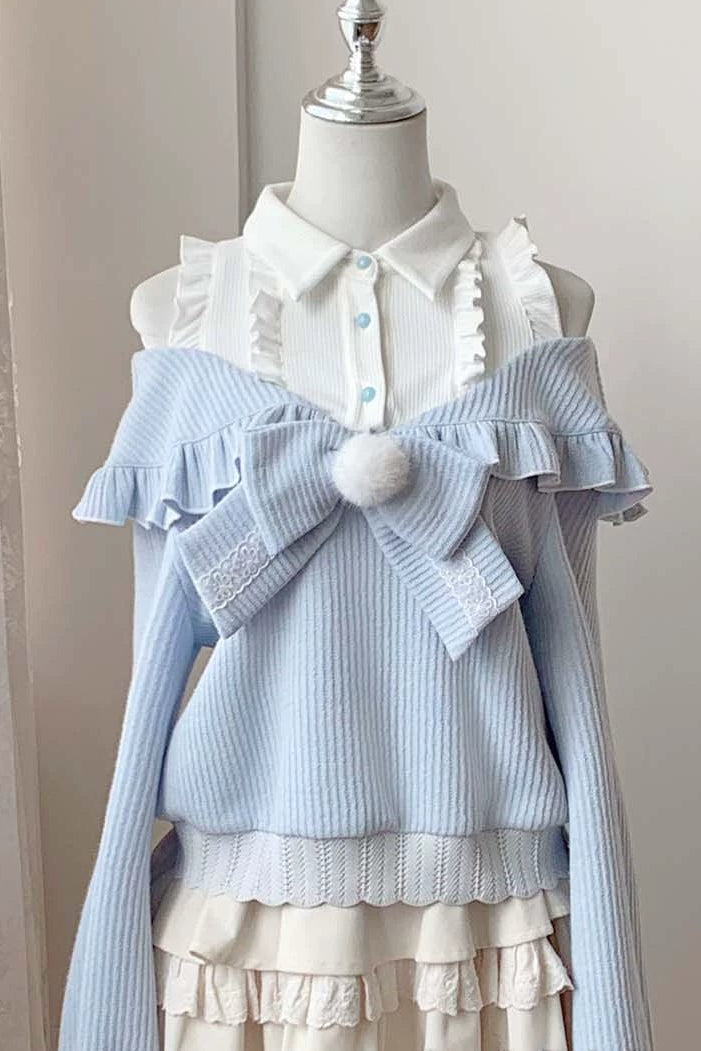 キュートオフショルダーセーター+スカート