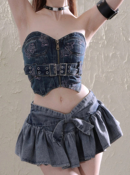 Idesert Rose Blue Denim Tube Tops