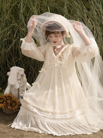 Sweet Sunflower Pure White Lolita Dress