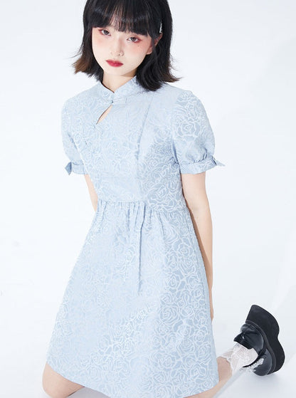 rose jacquard buckle cheongsam dress