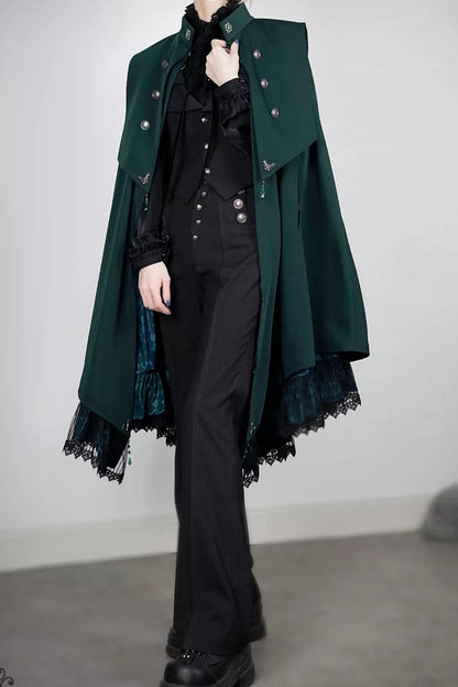 【9月5日予約締切】Dark Red/Dark Green Gothic Chain Layered Lace Cape Coat(Short Length/Long Length)