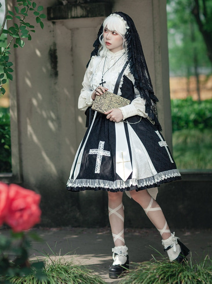 Cross Elegant Lolita Dress + Short Jacket + Hairband + Veil + Collar