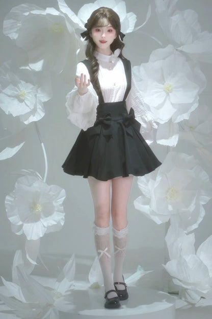 Retro Lace Shirt + Suspender Skirt