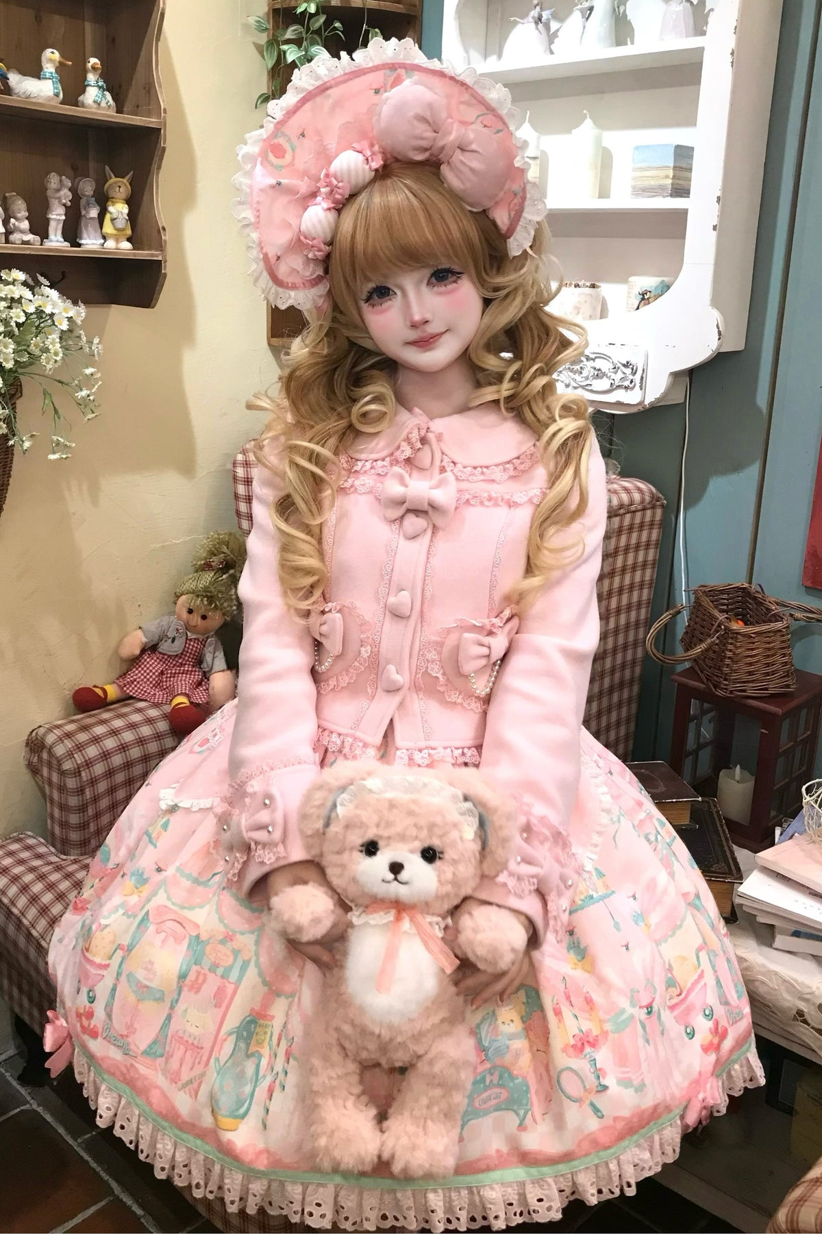 【10月17日予約締切】Pink Sweet Lolita Pearl Bow Lace Short Coat