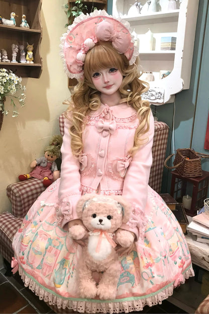 【10月17日予約締切】Pink Sweet Lolita Pearl Bow Lace Short Coat