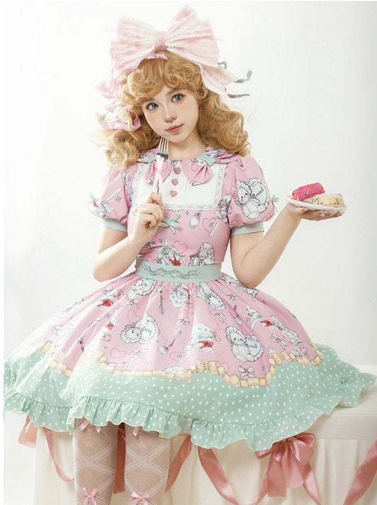 Tea Time OP] Withpuji Original Design Sweet Short Sleeve Positioning Print Summer Skirt Lolita