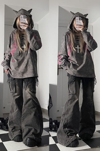 Subculture Dark Loose Hooded Top