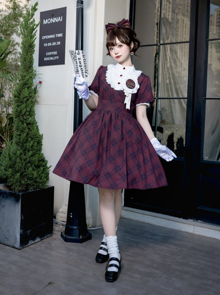 Pink Kapok Maiden Original Lolita Showa Showa Shoujo Song Dress Lolita Daily Summer Plaid Dress