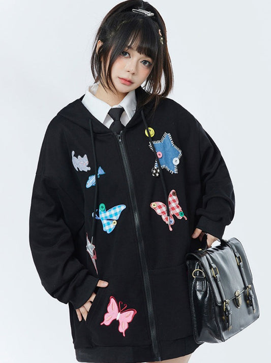 Patchwork star design over hooded hoodie