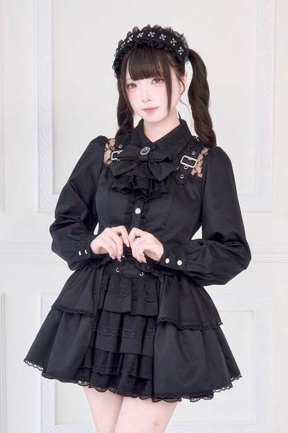 [Reservations] Lace Buckle Shoulder Long Tail Light Gothic Ribbon Shirt