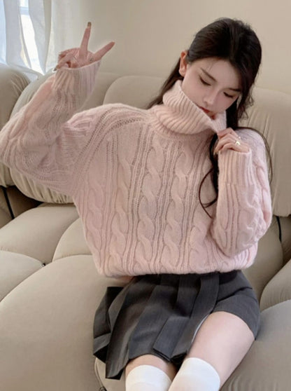 Sweet High Neck Cable Knit