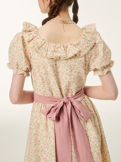 French Retro Romantic Flower Puff Sleeve Dress