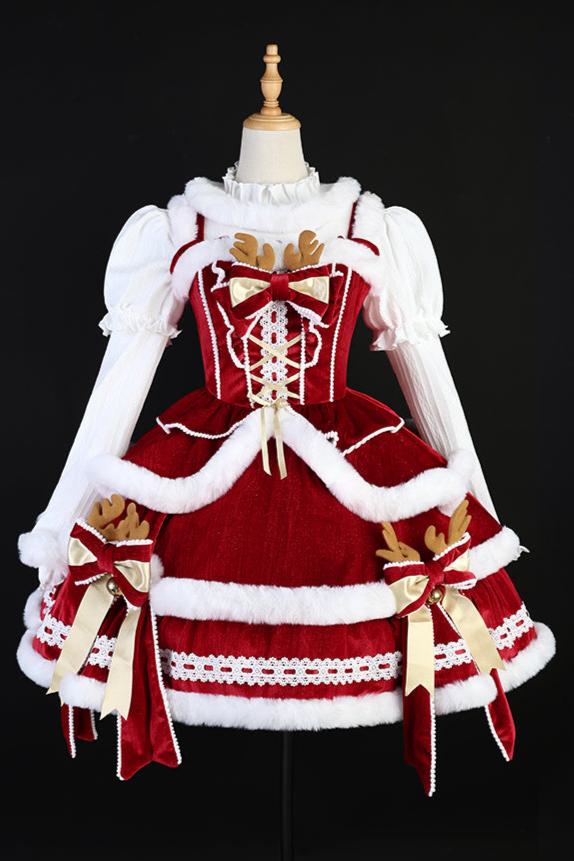 [Reservation product] Christmas Symphony Red Farie Cape Court + Dress + Inner