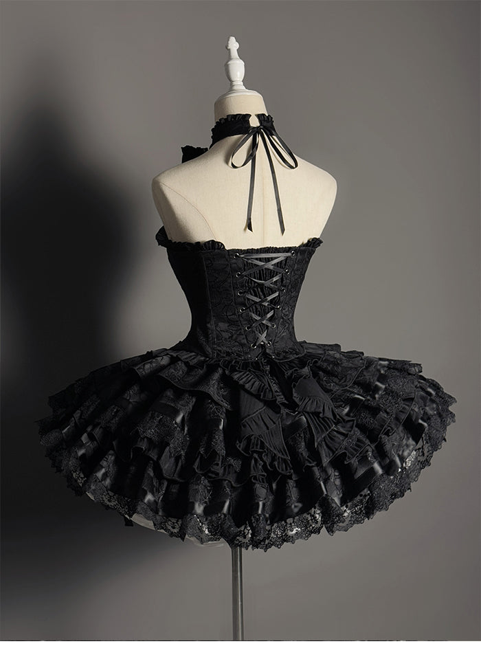 [Deadline for reservation: February 26] Cat Ear Hat Dark Punk Halter Ribbon Bustier Dress Complete Set