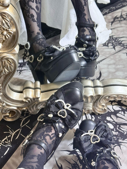 【12月12日予約締切】ジェムストーンパールリボンロリータハイヒール