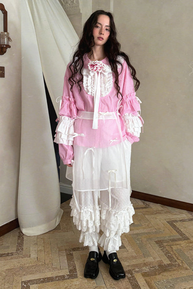 Camisa de patchwork con cuadrícula rosa muñeca