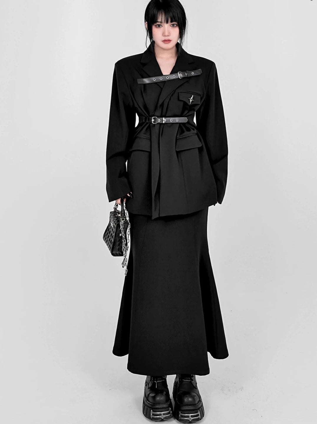 ダークスタイルパンクベルトバックルスーツジャケット – Belchic ダークスタイルパンクベルトバックルスーツジャケット – Belchic