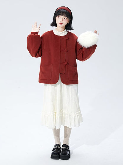 Luz Retro Lantern Sleeveless Round Neck Wool Coat