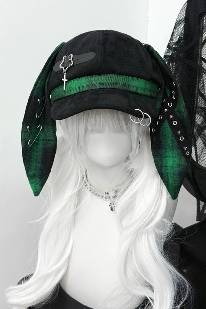 Plaid Bunny Ear Punk Subculture Hat
