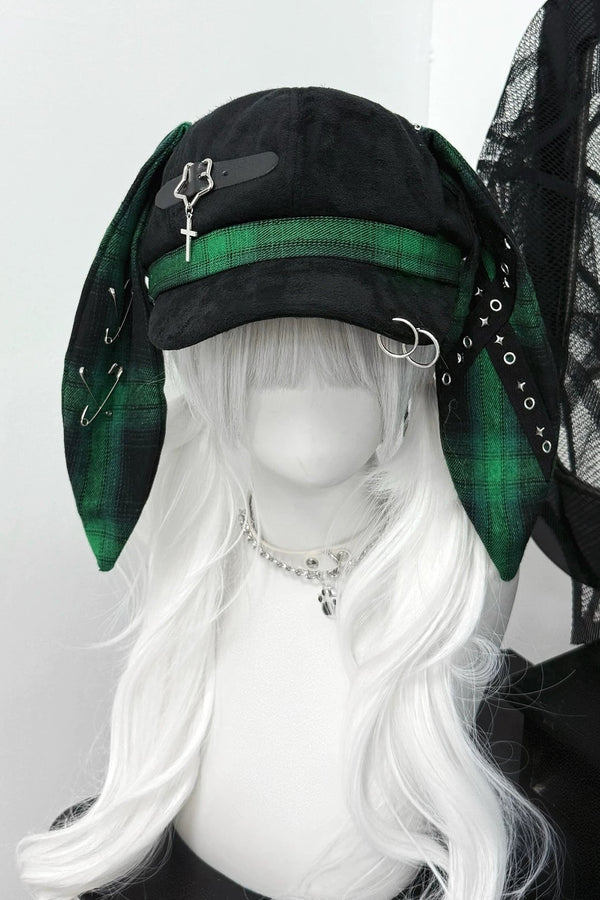 Plaid Bunny Ear Punk Subculture Hat