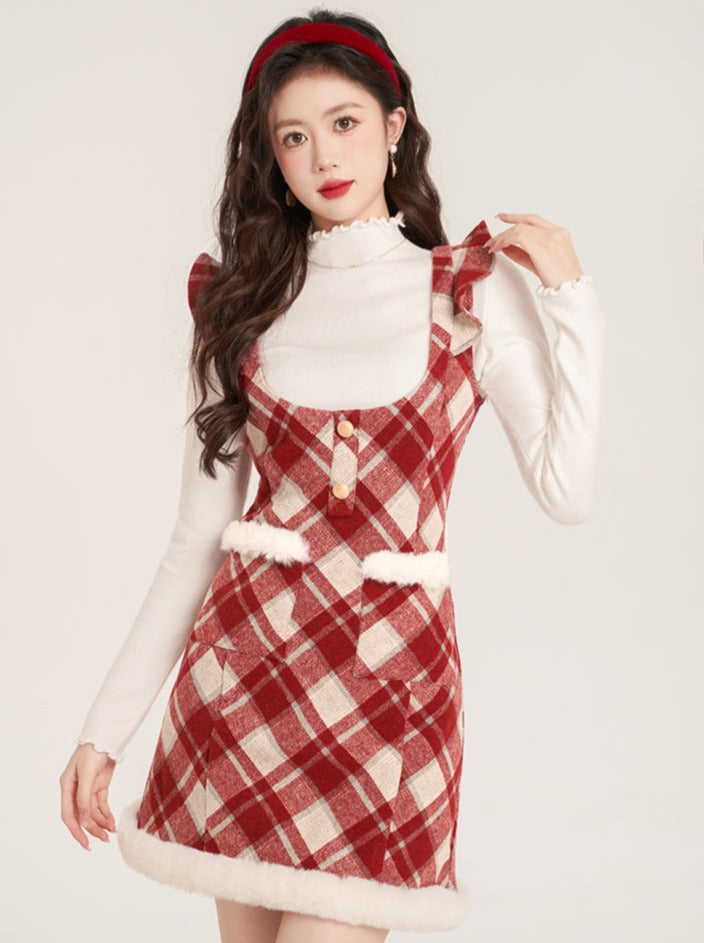 Christmas Red Tartan Check Suspender Dress Belchic Christmas Red Tartan Check Suspender Dress Belchic