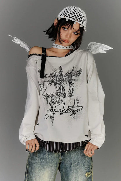 サブカルチャーワンショルダールーズトップス