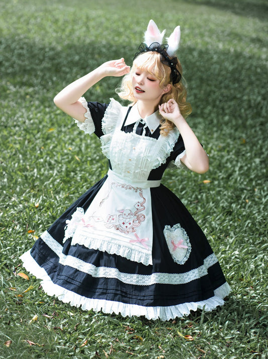Pink Kapok Girl Meets Alice Solid Color Cute Everyday Long Sleeve Original Lolita Dress Suit Long Sleeve