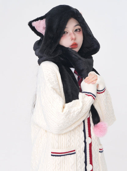 Bunny Fur Hood Scarf x Cat Fur Hood Scarf
