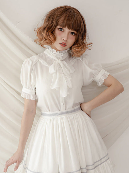 Curtain Chiffon Lolita Lantern Sleeve Vintage Shirt [Short/Long