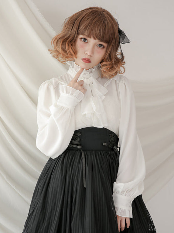 Curtain Chiffon Lolita Lantern Sleeve Vintage Shirt [Short/Long