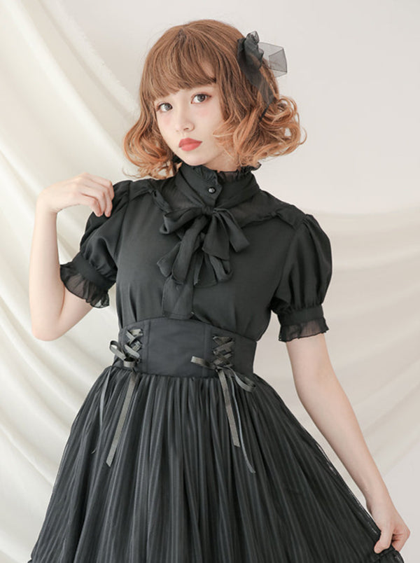 Curtain Chiffon Lolita Lantern Sleeve Vintage Shirt [Short/Long