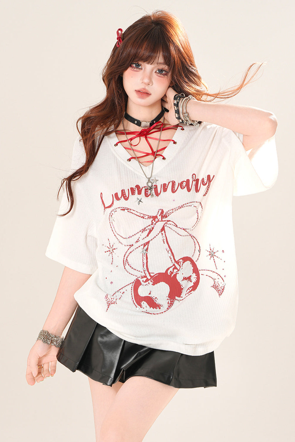 レザーシックアラインプリーツミニスカート