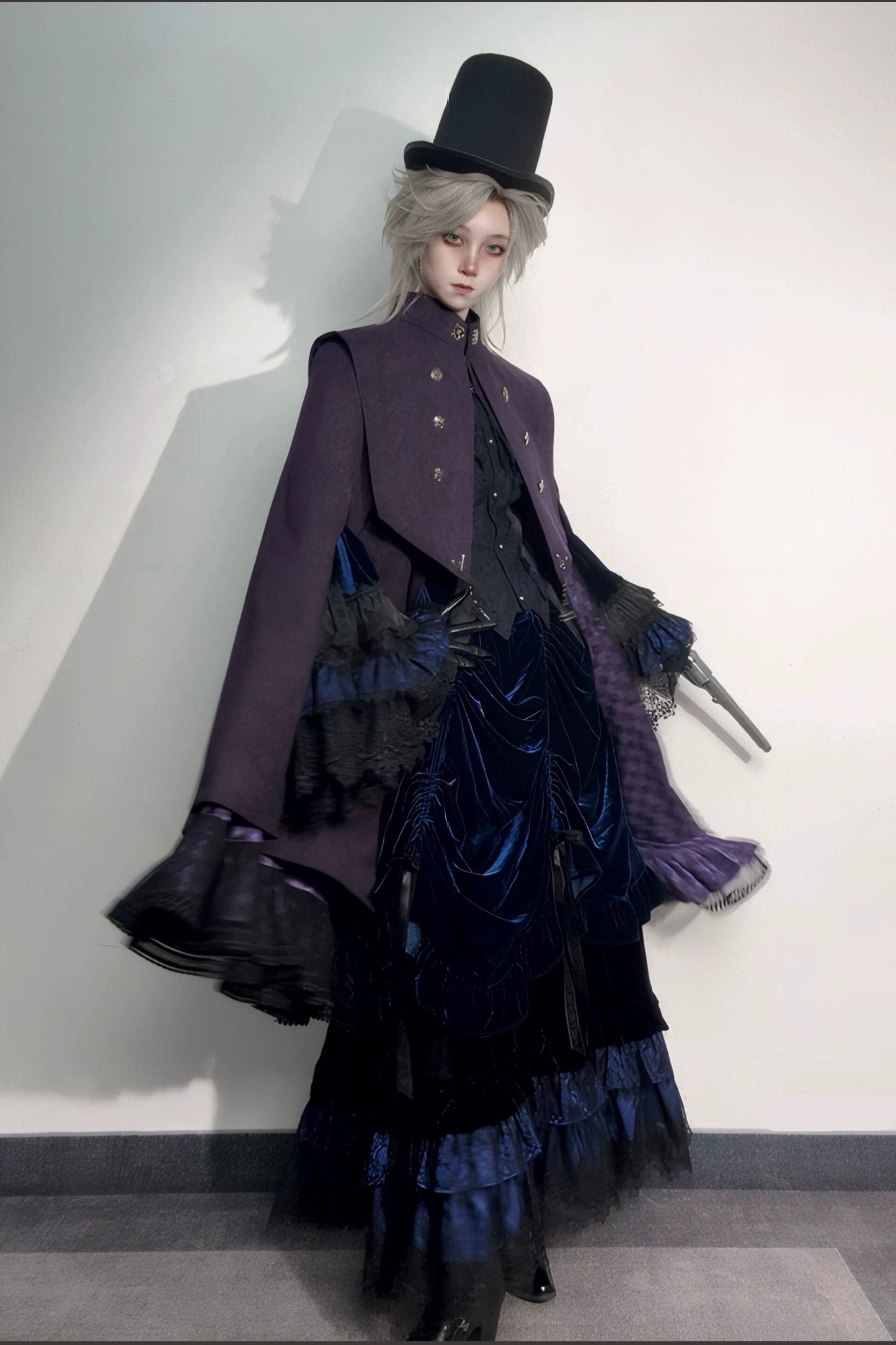 【9月5日予約締切】Dark Purple Gothic Chain Layered Lace Cape Coat(Short Length/Long Length)