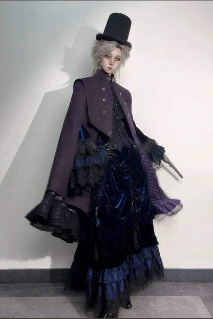 【9月5日予約締切】Dark Purple Gothic Chain Layered Lace Cape Coat(Short Length/Long Length)