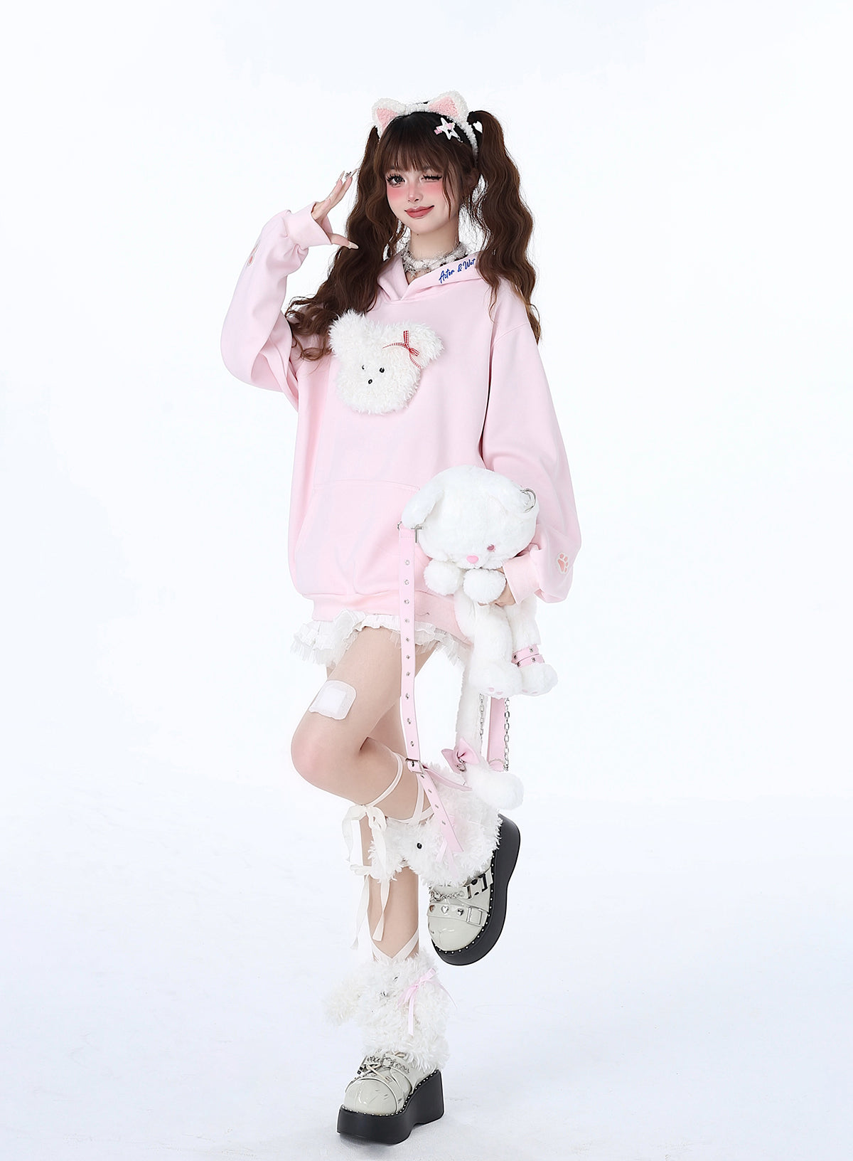 Fluffy Morabito Rabbit Loose Pastel Color Hooded Hooded Hoodie